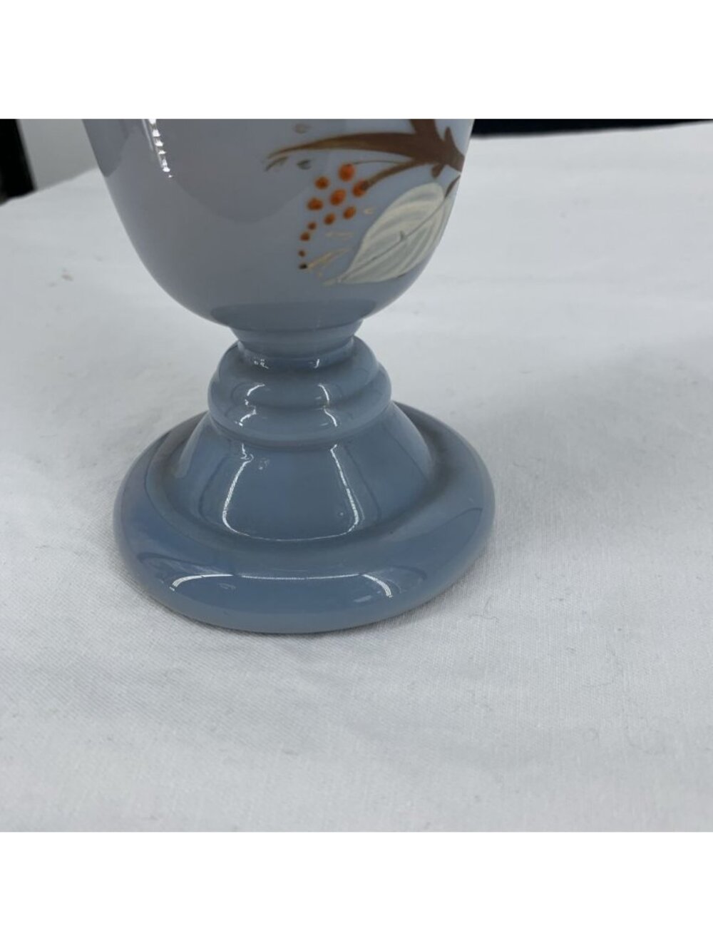 Antique Bristol Vase Victorian Blown Blue Glass Bird Floral Ruffle 7.5" - Picture 6 of 9